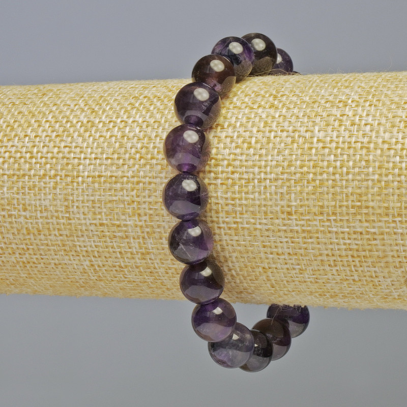 Náramek z ametistu, přírodní kámen, hladká kulička, průměr 10 mm ± (elastická šňůrka), délka 18 cm+