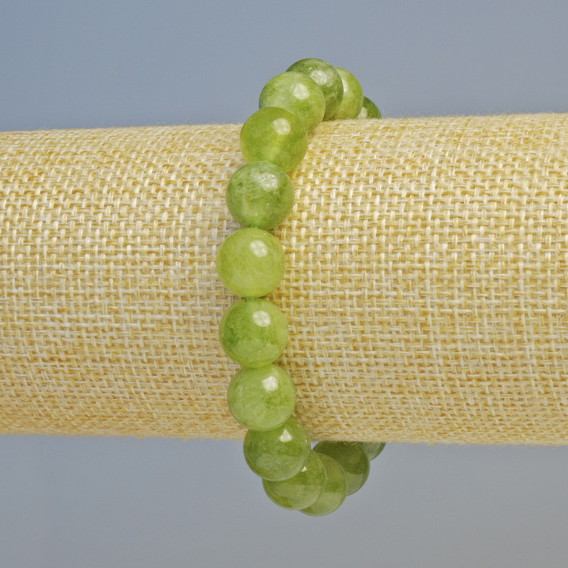 Náramek z přírodního jadeitu, hladká korálka, průměr 10 mm ± (elastická šňůrka), délka 18 cm+