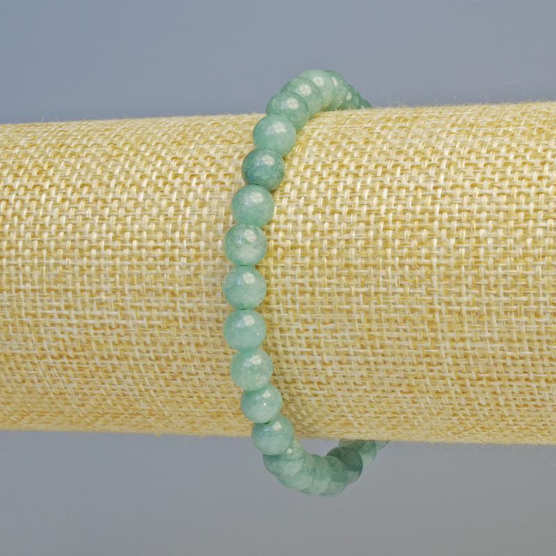 Náramek z akvamarínu, přírodní kámen, hladké korálky, průměr 6,5 mm ± (elastická šňůrka), délka 18 cm+