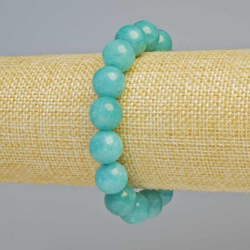 Náramek z akvamarínu, přírodní kámen, hladká kulička, průměr 12 mm ± (elastický), délka 18 cm+