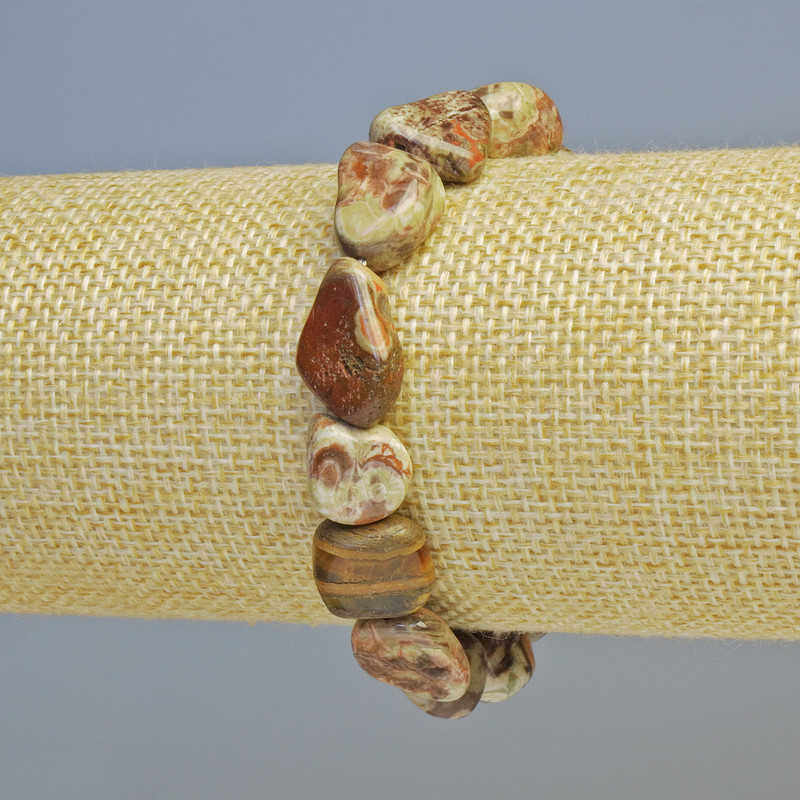 Náramek z jaspisu Picasso, přírodní kámen, fasetovaný, průměr 10×13 mm ± (elastická šňůrka), délka 18 cm+