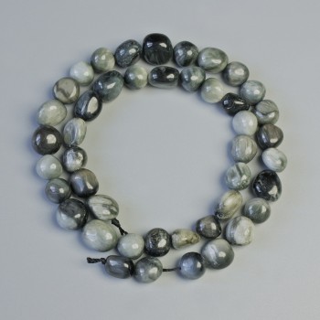 Korálky sokolí oko z přírodního kamene, facettované, průměr 9×10 mm, délka cca 40 cm, na niti