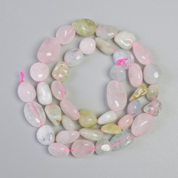 Morganitové korálky z přírodního kamene, galetové, průměr 10×12 mm, délka 40 cm, na niti