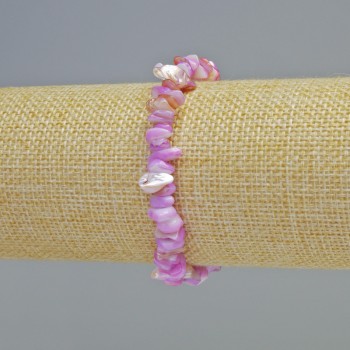 Náramek z tonované fialové perleti, drobné kousky, průměr 7×2,5 mm ± (elastický), délka 18 cm+