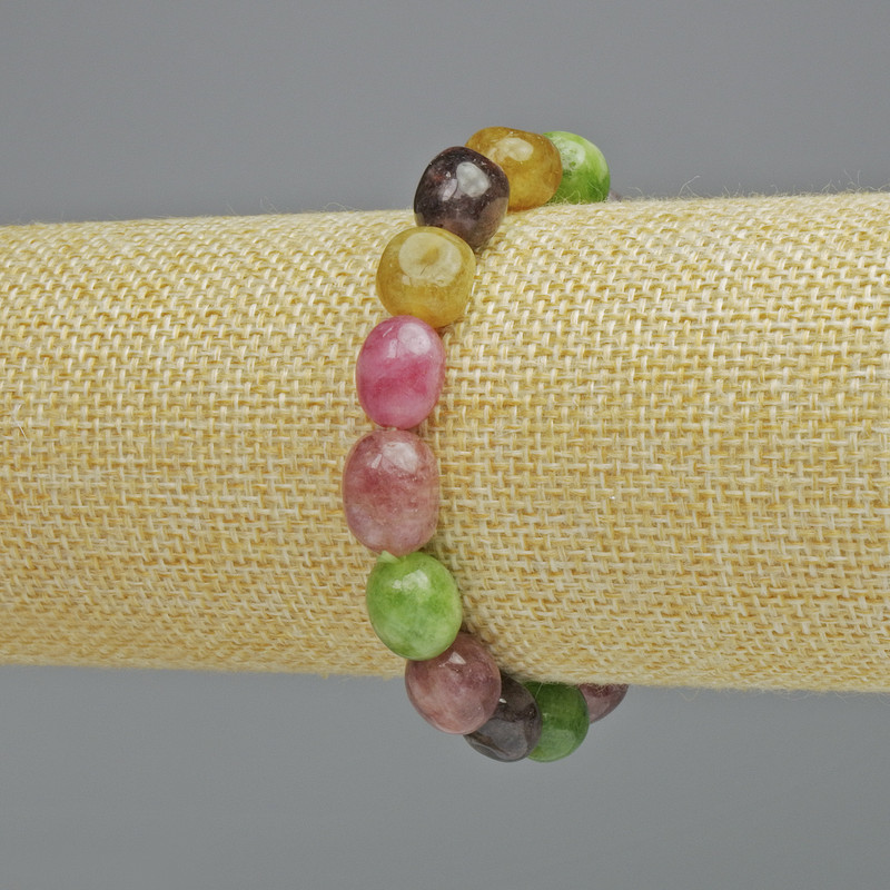 Náramek Mix přírodních kamenů, brusované korálky, průměr 10×12 mm ± (elastický), délka 18 cm+