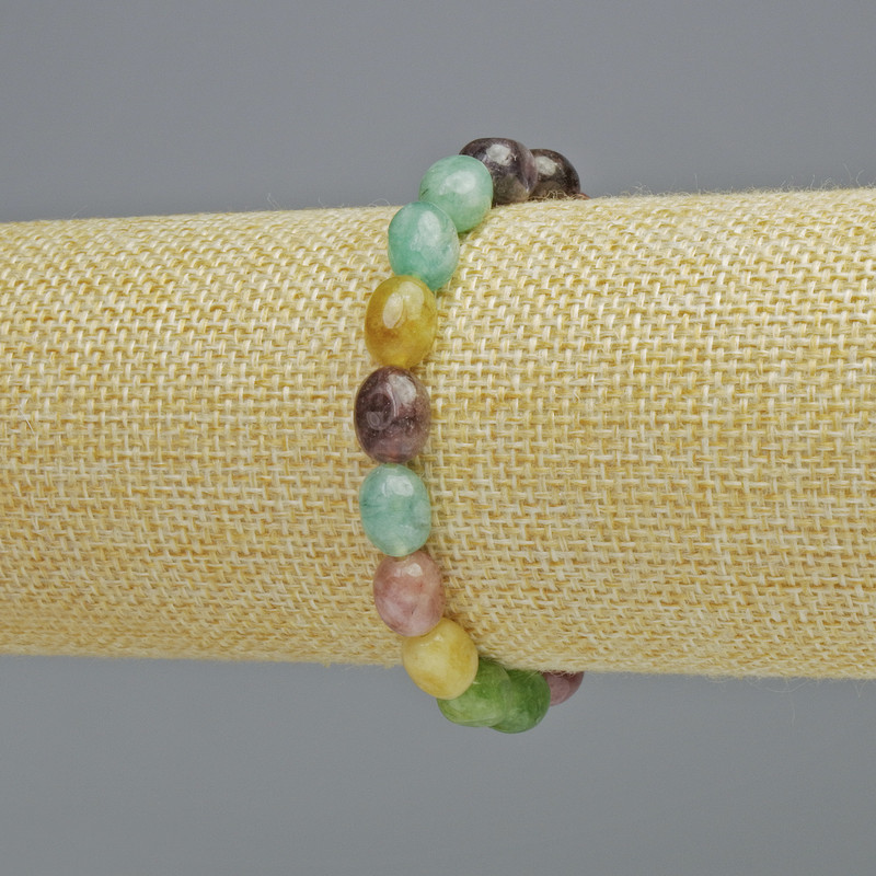 Náramek mix přírodních kamenů, bruslené korálky, průměr 7×10,5 mm ± (elastický), délka 18 cm+