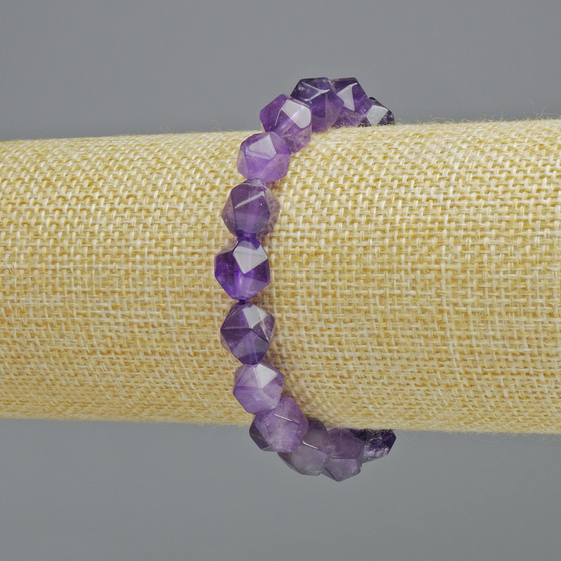 Náramek z přírodního ametystu, vícehranný, průměr 9×10 mm ±, délka 18 cm+