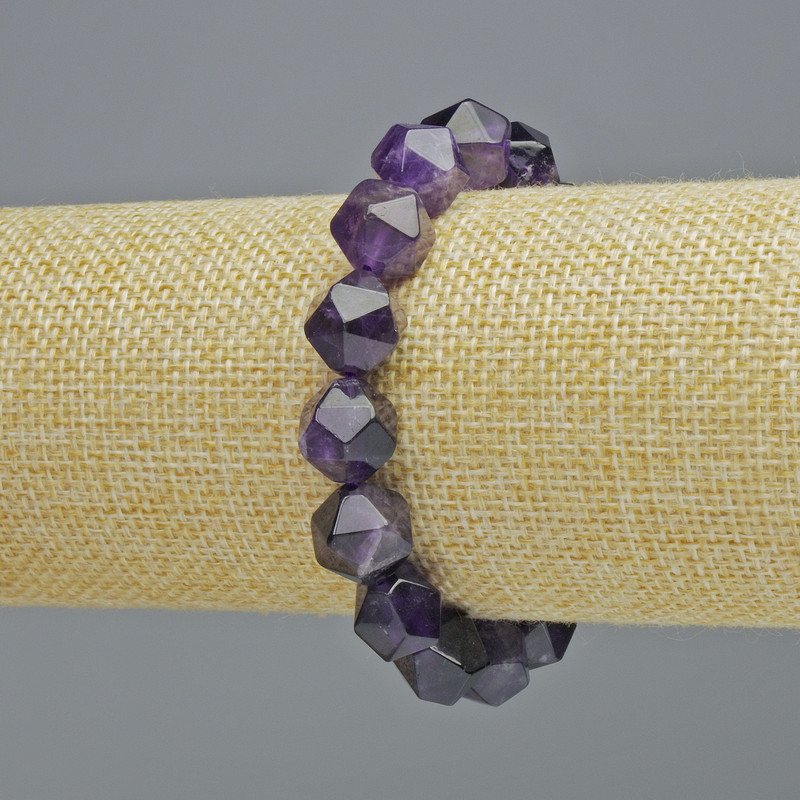 Náramek z ametystu, přírodní kámen, vícefacetový, průměr cca 10,5×12 mm, elastický, délka 18 cm+