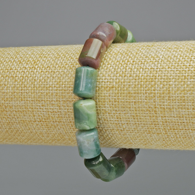 Náramek ze zeleného jaspisu, přírodní kámen, cylindrické korálky, průměr 10×14 mm ± (elastická šňůrka), délka 18 cm