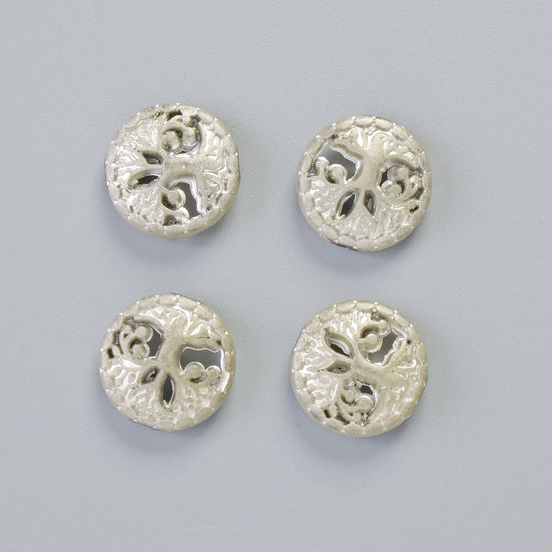 Korálek z hematitu «Dřevo» matně stříbrný, průměr 12,5×4,5 mm, ± (4 ks)
