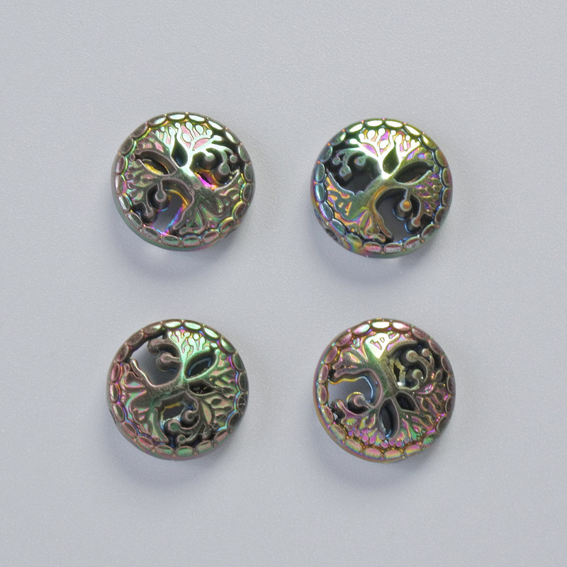 Hematitová korálka 'Strom' barva chameleon, průměr cca 12,5×4,5 mm (4 ks)