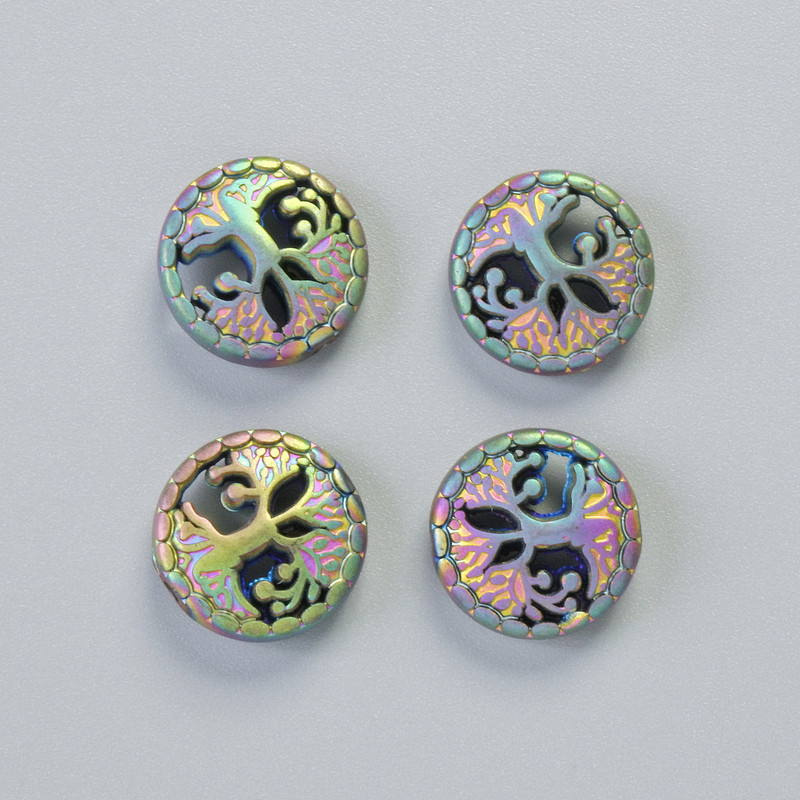 Korálka hematit „Dřevo“, matná barva chameleon, rozměry 12,5 × 4,5 mm ± (4 ks)