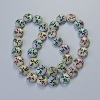 Korálky z hematitu 'Dřevo' matný chameleon, průměr 12,5×4,5 mm, délka šňůry 41 cm, na niti