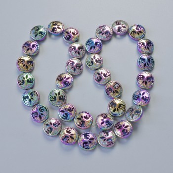 Korálky hematit „Dřevo“ barva chameleon, průměr 12,5×4,5 mm, délka 41 cm ± na niti