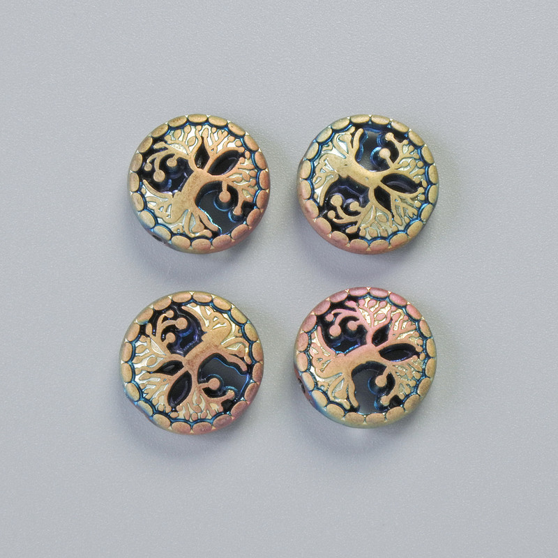 Korálek hematit «Strom» matný chameleon, rozměr 12,5×4,5 mm ± (4 ks)