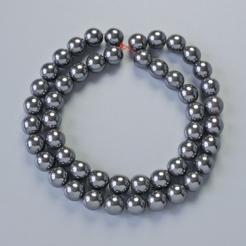 Korálky hematit - hladké kuličky, průměr 8 mm, délka 39 cm na niti