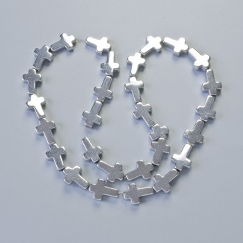 Hematitové korálky ve tvaru kříže, průměr 10×14×4 mm, délka 40 cm, navlečené na niti