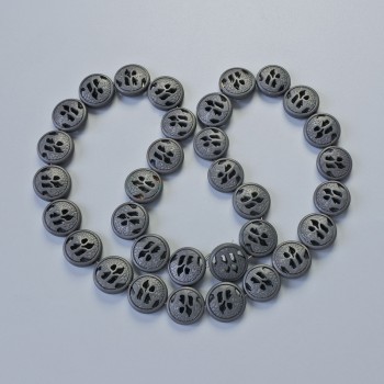 Hematitové korálky, matný černý odstín, průměr 12×4,5 mm, délka cca 41 cm, navlečené na niti