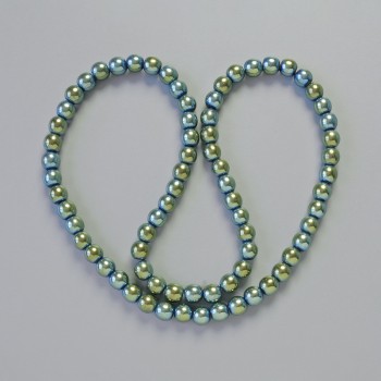 Korálky z hematitu, kulovitý tvar, barva chameleon zelená, Ø 6 mm, délka 42 cm na niti