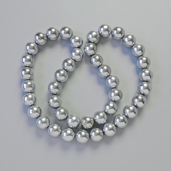 Korálky hematitu AAA, kulovité, barva stříbrná, průměr 10 mm, délka 42 cm na niti