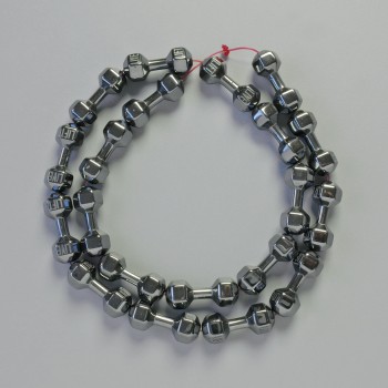 Korálky hematit černé, tvar činky, průměr 21×7 mm, délka cca 42 cm, na niti