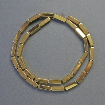 Korálky hematit obdélníkové, zlatá barva, průměr 12×4 mm, délka cca 42 cm – šňůra