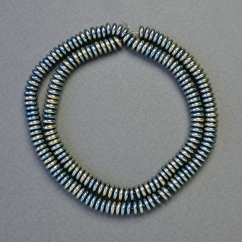 Hematitové rondelové korálky – zelená barva chameleon, 6×2 mm, délka cca 42 cm, šňůra