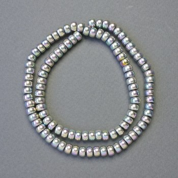 Korálky hematit rondelové duhové, průměr 6×4 mm, délka cca 42 cm – šňůra