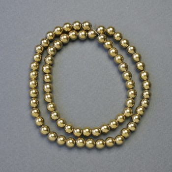 Hematitové korálky – hladké kuličky zlaté barvy, průměr 6 mm, délka cca 41 cm