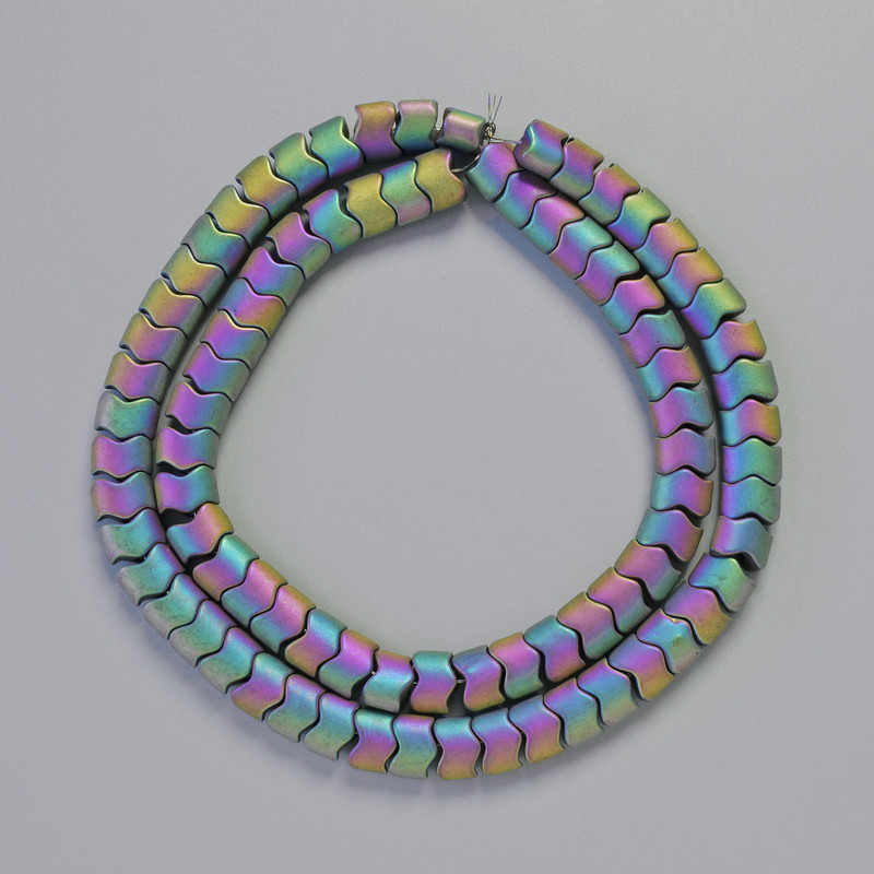 Hematitové korálky hadí vzor Zigzag, duhová barva, rozměr 7×5×5 mm ±, délka 42 cm ±