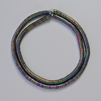 Korálky hematit rondel s vlnitým povrchem, černá/multicolor, průměr 4×1 mm, délka cca 40 cm, navlečené