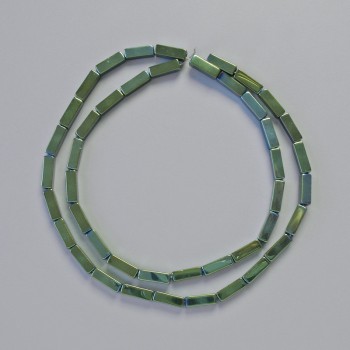 Korálky hematit obdélníkové 9×3 mm ± zelený chameleon, řetízek