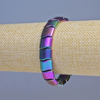 Náramek z hematitu barvy benzínové vlny, průměr 12×10 mm, délka 18 cm ± elastický