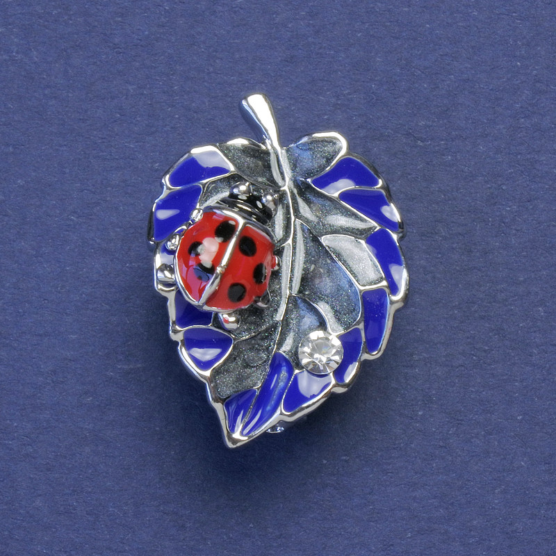 Brožka Beruška – žluto-modrý smalt, kov ve stříbrném odstínu, 17×24 mm+