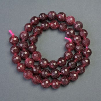 Korálky rubelitu na niti, přírodní kámen, brusovaná kulička, průměr 8 mm ±, délka 38 cm ±
