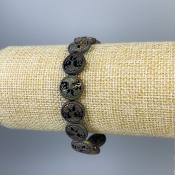 Náramek z hematitu a dřeva, vícebarevný, průměr 12×4 mm, délka 18 cm, elastický