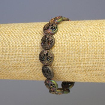 Náramek z hematitu a dřeva, vícebarevný, průměr 12×4 mm, délka 18 cm, na elastické gumičce