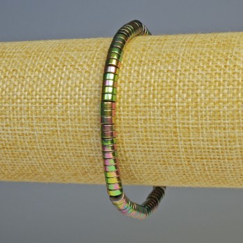 Náramek z hematitu rondélové korálky vícebarevný, průměr 5×2 mm, délka 18 cm, elastický