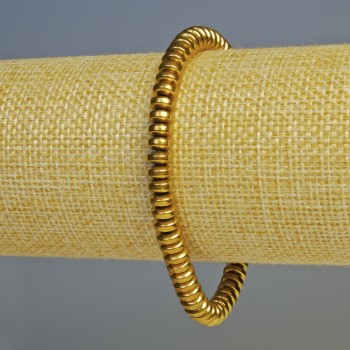 Náramek z hematitu, barva tmavého zlata, rondelové korálky 6×3 mm, délka 18 cm, elastický