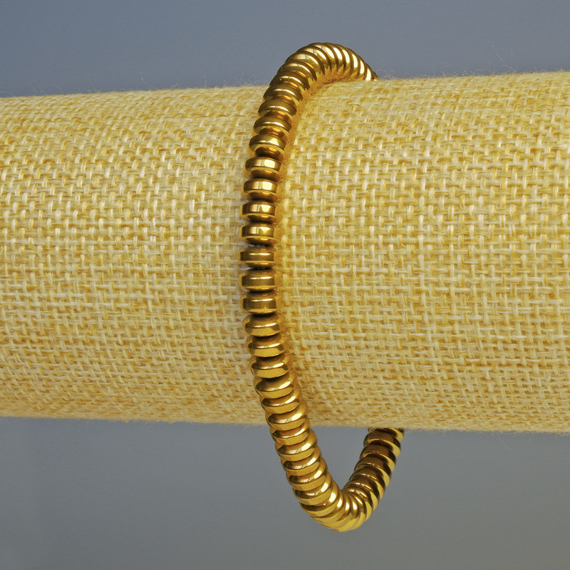 Náramek z hematitu, barva tmavého zlata, rondelové korálky 6×3 mm, délka 18 cm, elastický