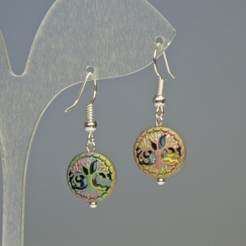 Náušnice z hematitu Strom, matný chameleonový efekt, průměr 12,5×4,5 mm, délka 3,2 cm