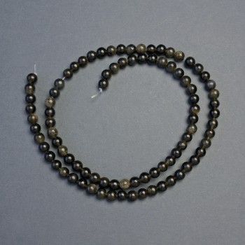 Korálky ze Slunečního obsidiánu, přírodní kámen, hladké kuličky, průměr 4–5 mm, délka 38 cm ± na niti