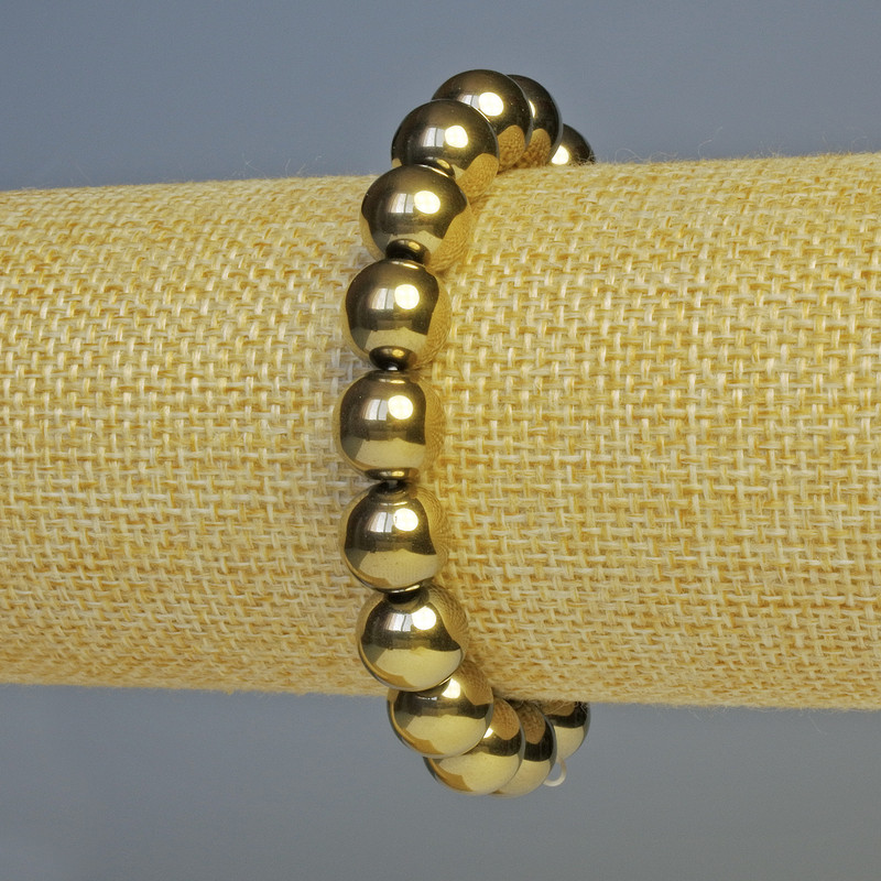 Náramek z hematitu bronzové barvy, kulové korálky, průměr 10 mm, délka 18 cm, elastický