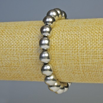 Náramek z hematitu – kuličky, barva stříbrná, průměr 10 mm, délka 18 cm, elastický