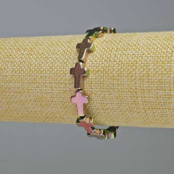 Náramek z hematitu „Kříž“ barva chameleon, průměr 10×14×4 mm, délka 18 cm, elastický