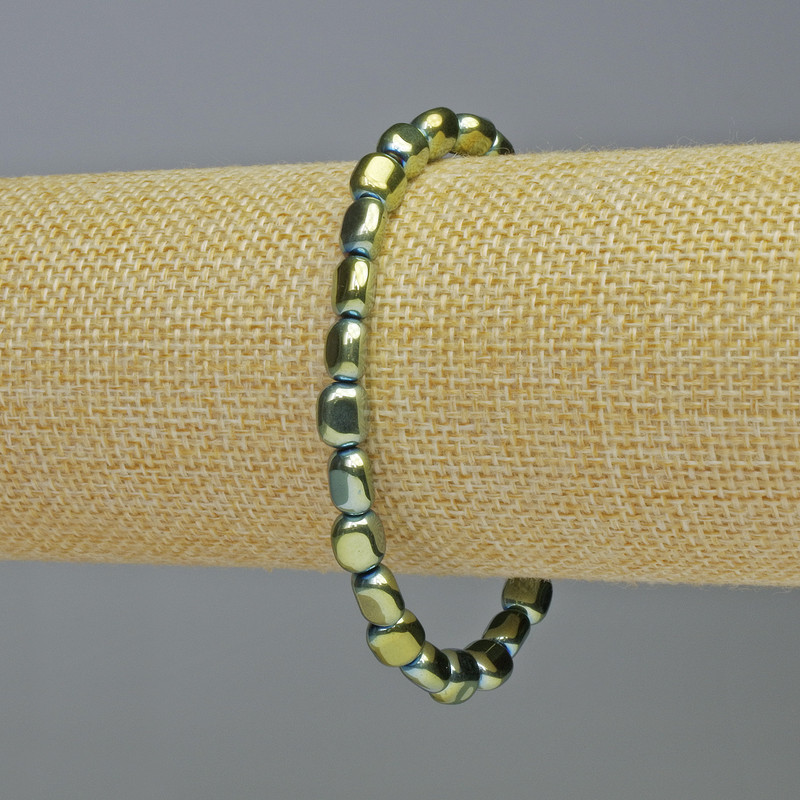 Náramek z hematitu, oválné korálky, zelený chameleon, průměr 7×7 mm, délka 18 cm, elastický
