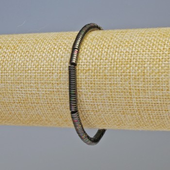 Náramek z hematitu – rondelové korálky, černý duhově vícebarevný odstín, průměr 4×1 mm, délka 18 cm, pružný