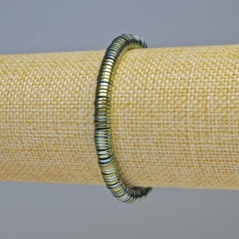 Náramek z hematitu s barvou zeleno-chameleonovou, rondelové korálky Ø 6×1 mm, délka 18 cm, elastický