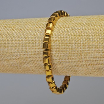 Náramek z hematitu – kostky, barva tmavě zlatá, průměr 6×6 mm, délka 18 cm, elastický