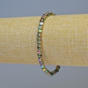 Náramek z hematitu – duhové kostky, matný a lesklý, průměr 4×4 mm, délka 18 cm, elastický